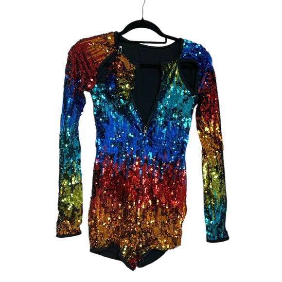 Weissman Rainbow Festival Party Disco Event Dance Sequin LGTBQ Costume Jumpsuit - Picture 3 of 12